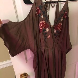 Strappy romper with cold shoulder sleeve